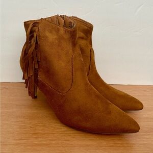 Lulus Fringe Suede Ankle Boots - Brown